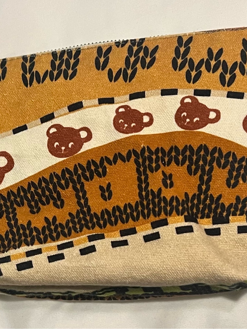 Urban Outfitters Mustard & Brown Bear Print Cosmetic Pouch